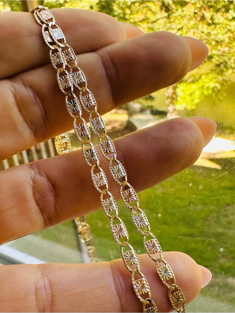 Italian 14k Tri-Color Gold Solid Cut Valentino Italy Chain Neckl 22” New